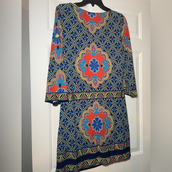 Laundry By Shelli Segal Woman’s Print Dress Size Small Blue Lime Pink 3/4 Sleeve - Picture 6 of 9